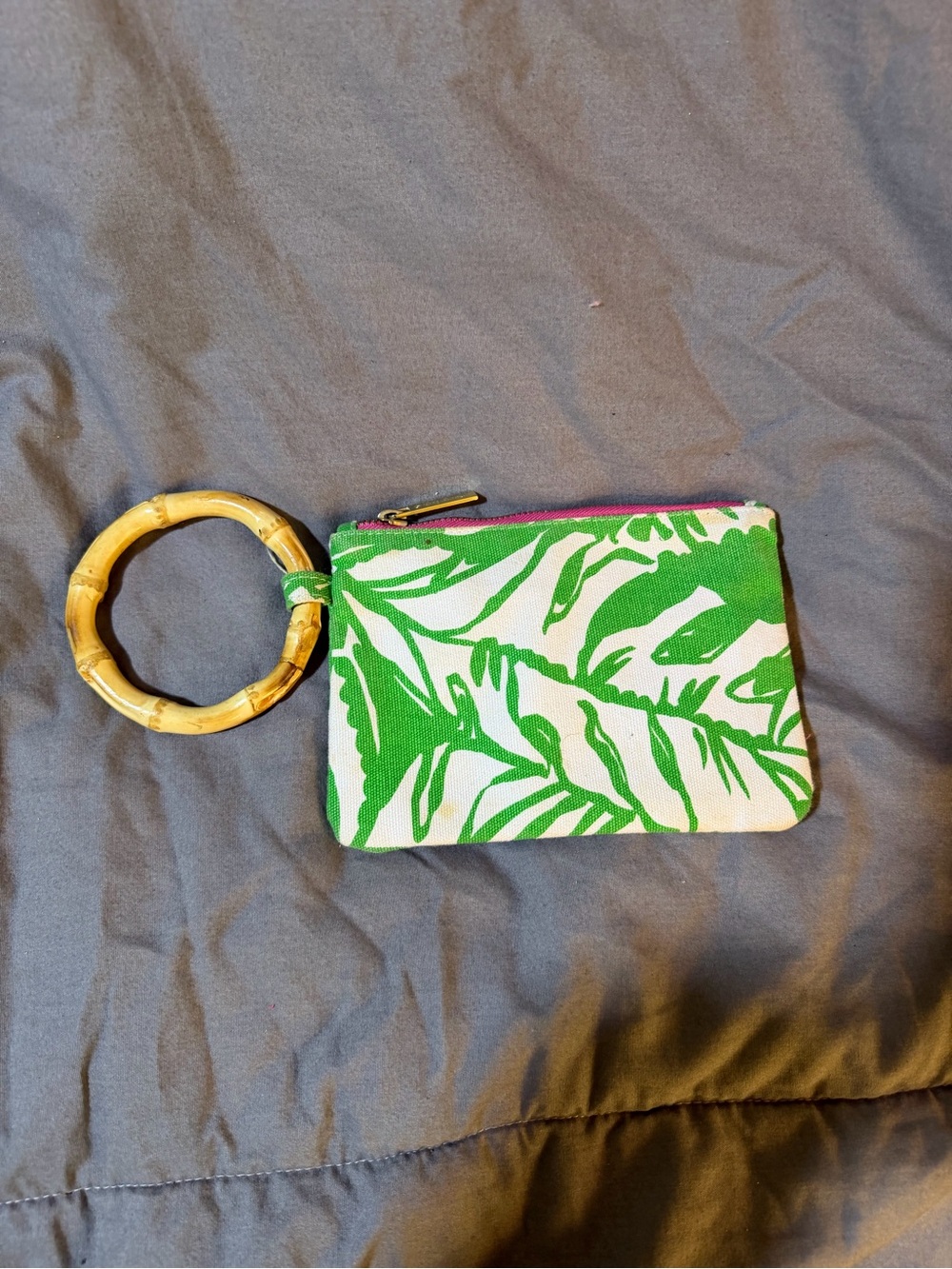 Lilly Pulitzer for Target Green Leaf Print Wristlet with Bamboo Ring
